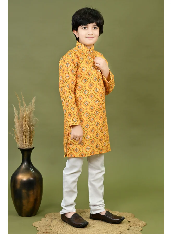 BT DEZINES Boys Mustard Cotton Kurta and Pyjama Set