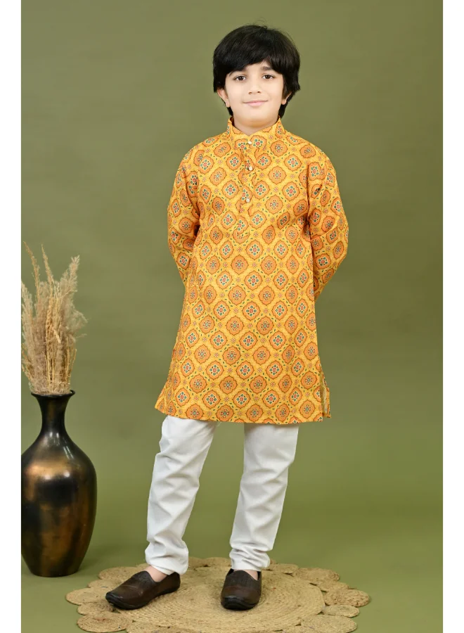 BT DEZINES Boys Mustard Cotton Kurta and Pyjama Set