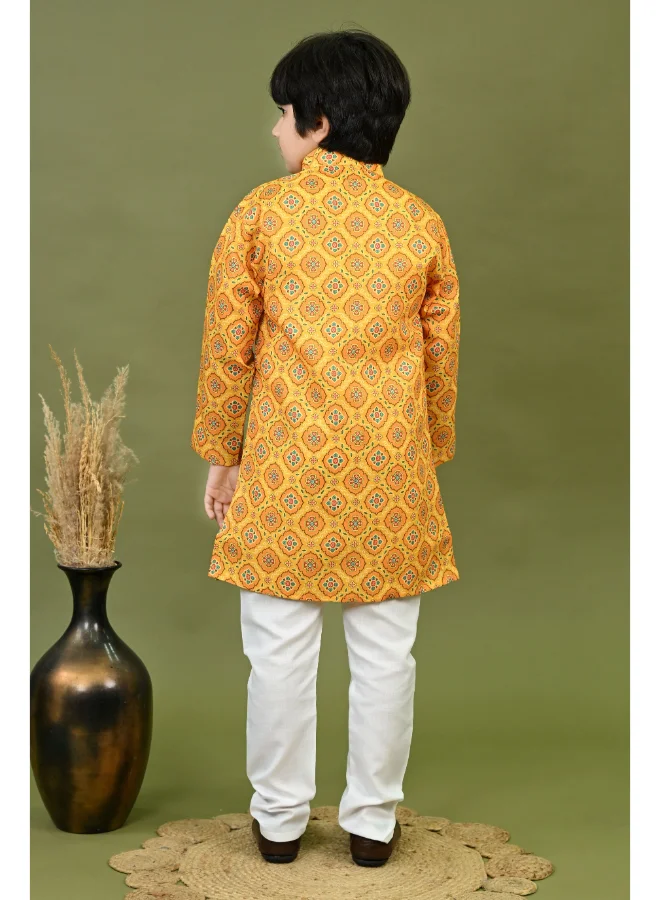 BT DEZINES Boys Mustard Cotton Kurta and Pyjama Set