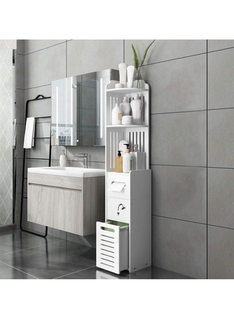 LINGWEI Bathroom Multi Level Corner Cabinet Bathroom Toilet Paper Holder Floor Standing Freestanding Bathroom Storage Cabinet Organize Shelf Thin Toilet Vanity Cabinet Narrow Bath Sink Organizer - Image 1