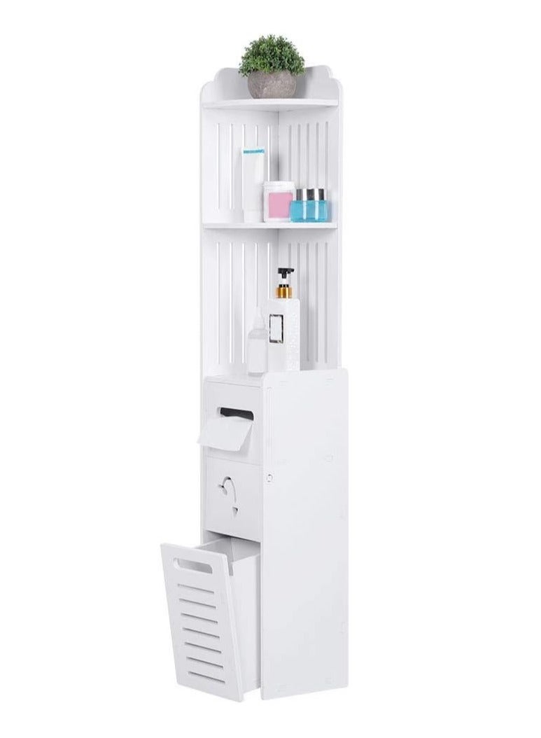 LINGWEI Bathroom Multi Level Corner Cabinet Bathroom Toilet Paper Holder Floor Standing Freestanding Bathroom Storage Cabinet Organize Shelf Thin Toilet Vanity Cabinet Narrow Bath Sink Organizer - Image 3