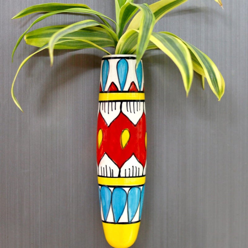 Lazy Gardener Lazy Gardener Mandala Ceramic Magnetic Planter for Fridge Hydroponic Plant Holder for Metal Surfaces Fridge Magnet PotPlantersVases for Plants Red Blue  - Image 1