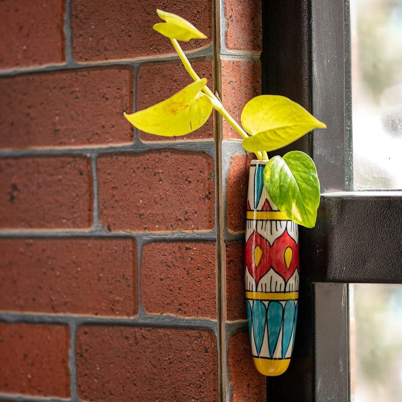 Lazy Gardener Lazy Gardener Mandala Ceramic Magnetic Planter for Fridge Hydroponic Plant Holder for Metal Surfaces Fridge Magnet PotPlantersVases for Plants Red Blue  - Image 2