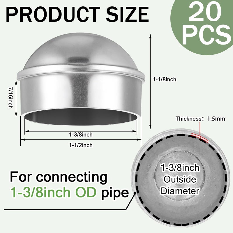 Yaocom 20 Pcs Chain Link Fence Post Cap Round Dome External Post Caps Aluminum Chain Link Caps Only Use For Outside Diameter Post Outdoor Chain Link Fence Parts (1-3/8"") - Image 2