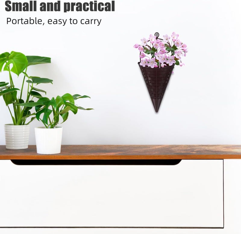 INOOMP Rustic Rattan Hanging Wall Planter: 3pcs Cone Shaped Flower Pots Vintage Woven Wicker Hanging Planter Flower Orchid Baskets for Balcony Fence Decor - Image 2