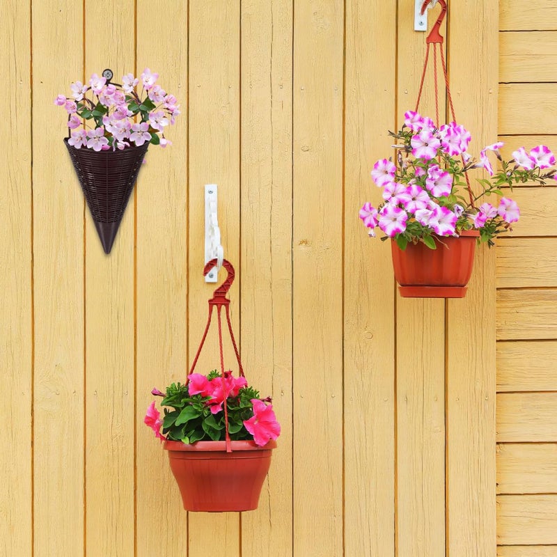 INOOMP Rustic Rattan Hanging Wall Planter: 3pcs Cone Shaped Flower Pots Vintage Woven Wicker Hanging Planter Flower Orchid Baskets for Balcony Fence Decor - Image 4