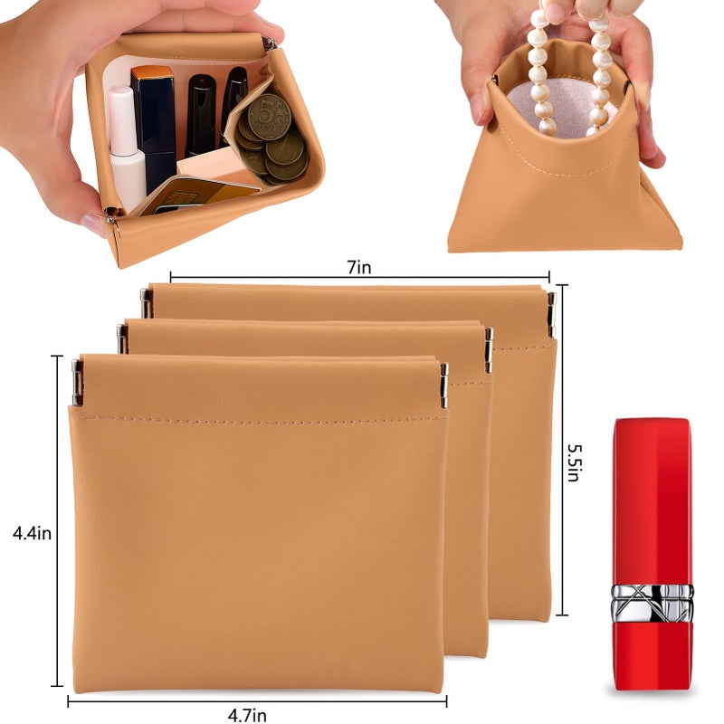 BUSOHA 3 Pack Small Makeup Bag for Purse - Mini Portable Cosmetic Bags for Women, Coin Purse Lipstick Cosmetic Accessories Organizer, Small Travel Kit Storage Pouch(Brown) - Image 2