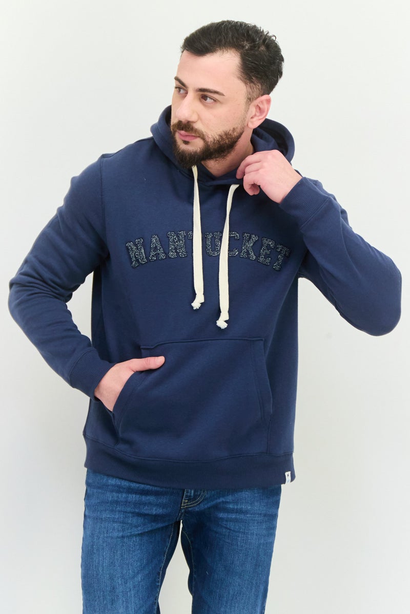 Desert Dunes Men Hooded Embroidered Long Sleeves Sweatshirt, Navy - Image 1