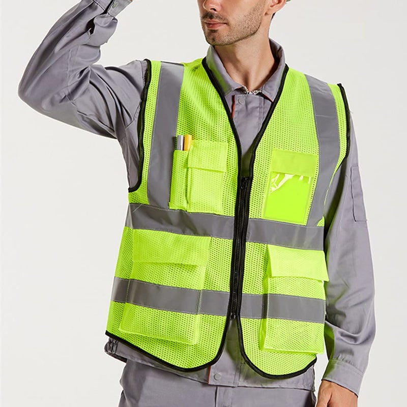 XIAKE Reflective Safety Vest for Men & Women Mesh High Visibility Vest with Pockets Meets ANSI Standards(Medium,Yellow) - Image 2