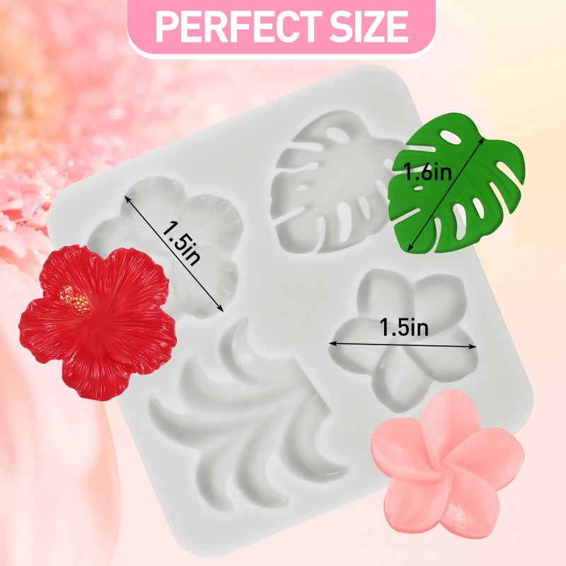 Chengu 2 Pieces Tropical Flowers Leaves Silicone Mold Plumeria Hibiscus Flower Monstera Leafage Fondant Molds for DIY Chocolate Candy Pudding Cupcake Topper Birthday Party Dessert Hawaiian Decoration(Gray) - Image 1