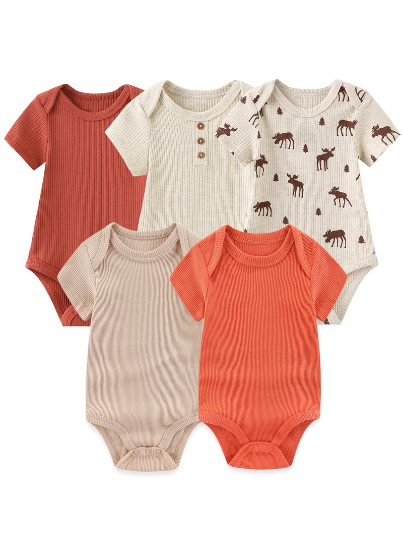 5-Piece Set Of Pure Cotton Jumpsuits For Infants And Young Children With Short Sleeves And Crawling Clothes - Image 1