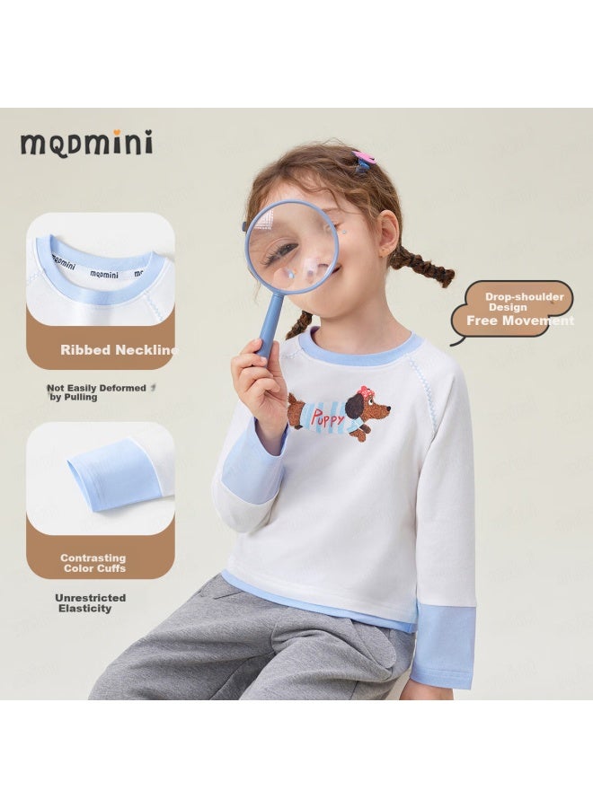 Mqdmini Girls' Long Sleeve T-Shirt 5A Antibacterial Children'S T-Shirt Sweet And Versatile Base Top Love Dog - Image 3