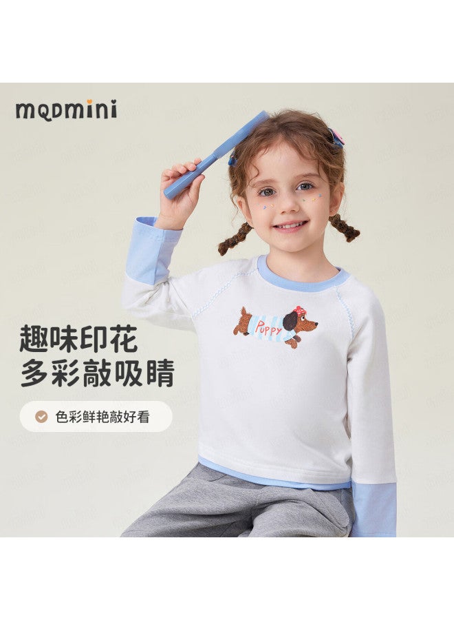Mqdmini Girls' Long Sleeve T-Shirt 5A Antibacterial Children'S T-Shirt Sweet And Versatile Base Top Love Dog - Image 2