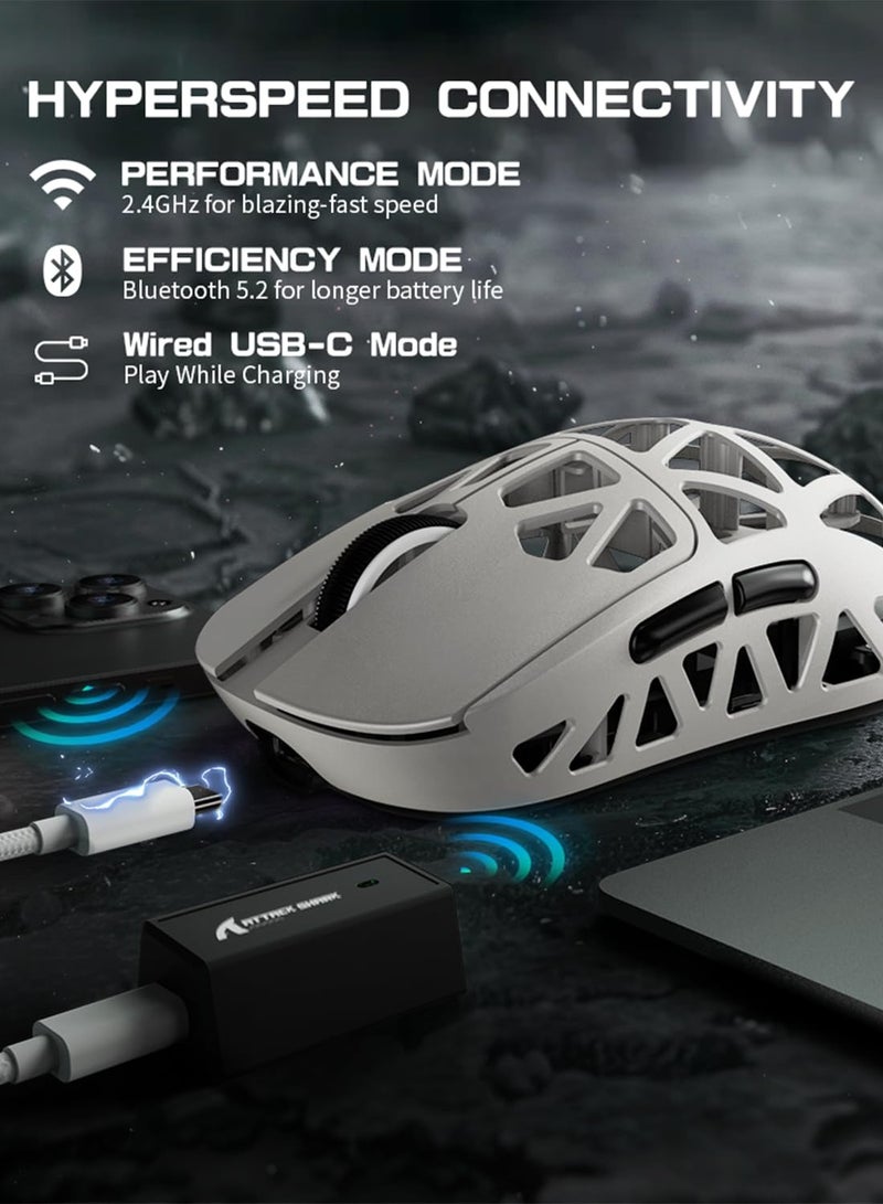 R2 Wireless Gaming Mouse, Superlight Magnesium Alloy, PAW3950 42000 DPI Optical Sensor, 8000Hz Polling Rate, 2.4G/BT/Wired Programmable Mice for Win Mac Gamer