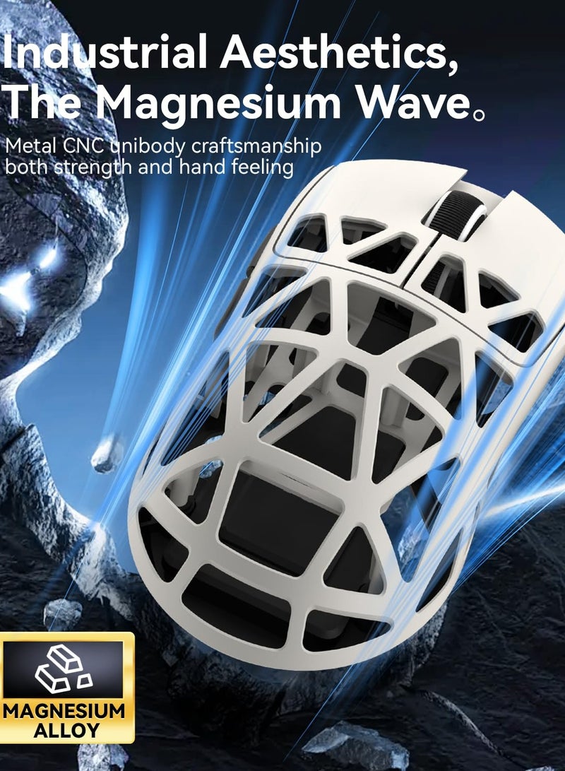 R2 Wireless Gaming Mouse, Superlight Magnesium Alloy, PAW3950 42000 DPI Optical Sensor, 8000Hz Polling Rate, 2.4G/BT/Wired Programmable Mice for Win Mac Gamer
