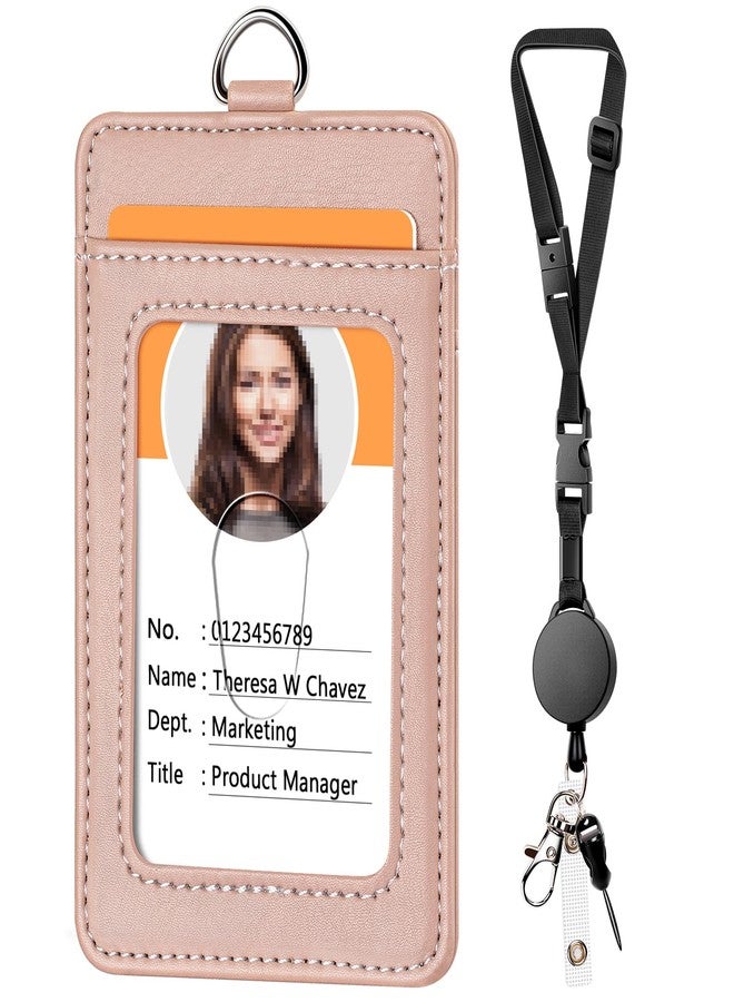 UpUGo Leather Badge Holder and Adjustable Retractable Lanyards, Quick Release Buckle and Safety Breakaway Lanyards with Swivel Metal Clasp for Offices, Staff, Students, Employees - Image 1