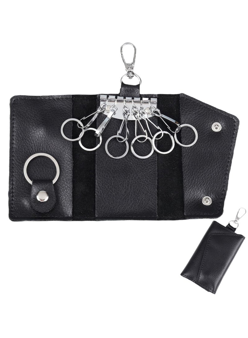 Large leather key case wallet with 6 hooks and keychains/rings - Image 1