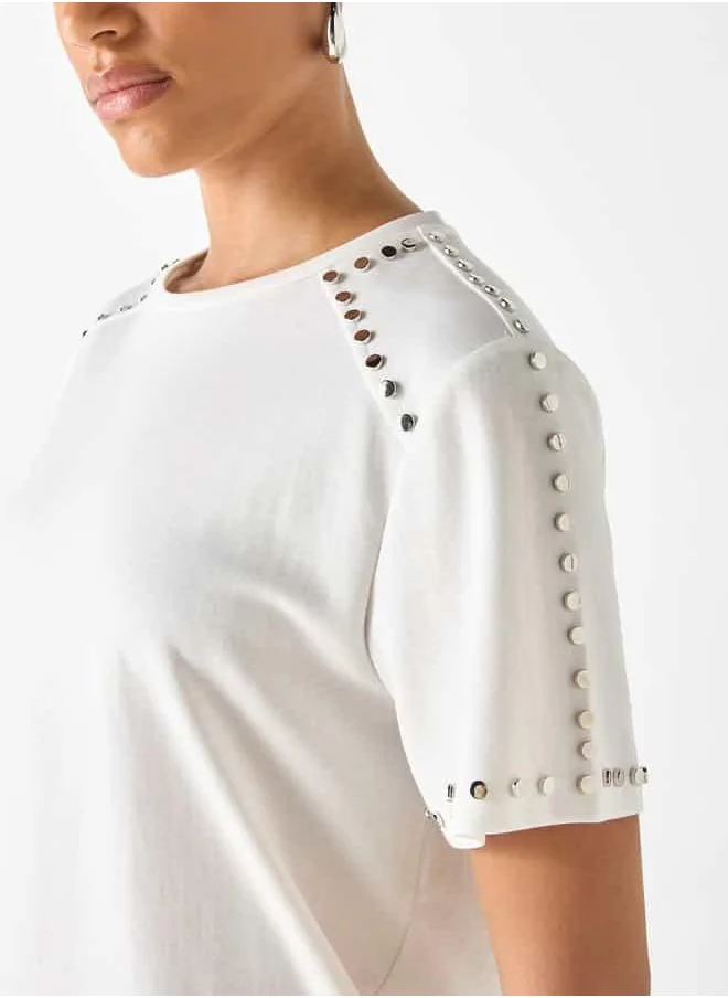 2Xtremz 2Xtremz Embellished Crew Neck T-shirt with Short Sleeves