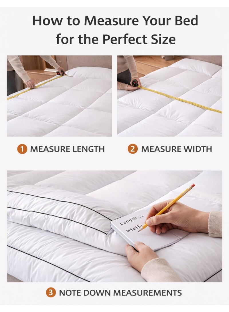 F.A.M.S Luxury 5-Star Hotel Mattress Topper – Plush Thick Comfort, 250 Thread Count Fabric, Breathable & Hypoallergenic, Secure Snap-On Fit on All 4 Sides, Elegant Black Piping - Image 3