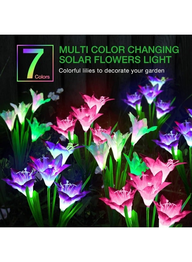 GGEROU Outdoor Solar Lights, 3 Pack Solar Garden Lights with 12 Bigger Lily Flowers, Waterproof 7 Color Changing Outdoor Lights  - Image 2