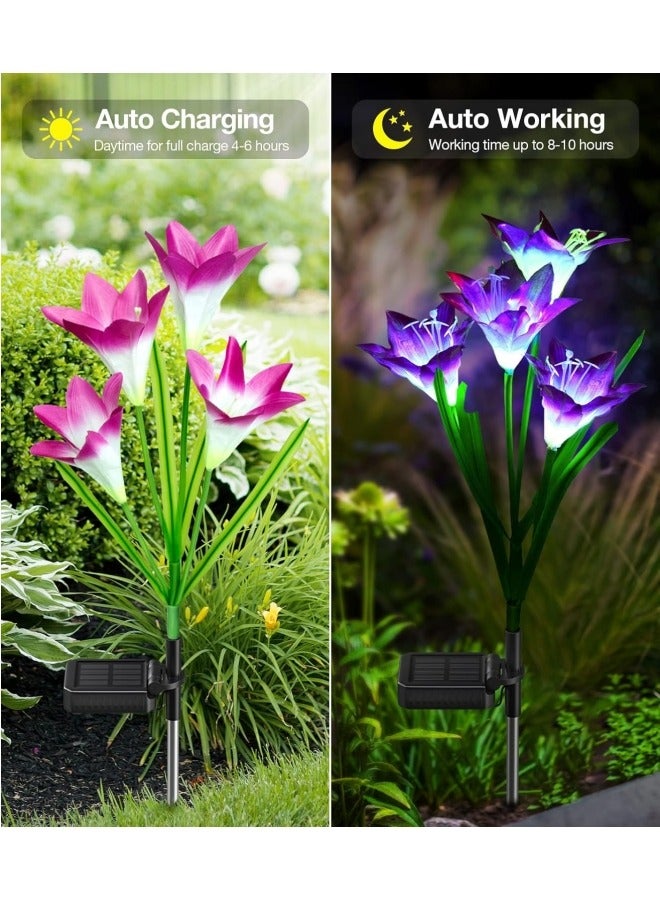GGEROU Outdoor Solar Lights, 3 Pack Solar Garden Lights with 12 Bigger Lily Flowers, Waterproof 7 Color Changing Outdoor Lights  - Image 5