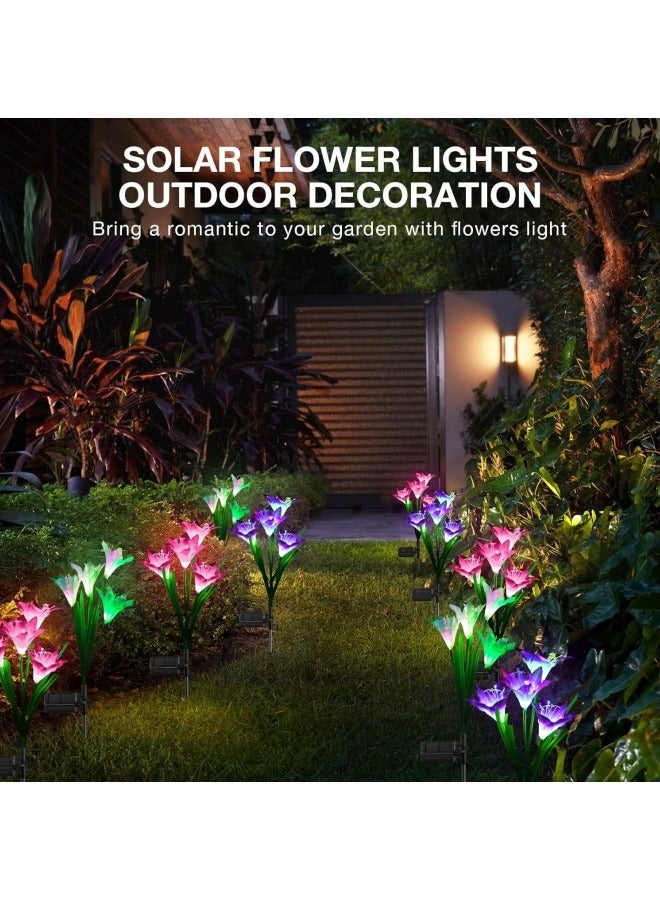 GGEROU Outdoor Solar Lights, 3 Pack Solar Garden Lights with 12 Bigger Lily Flowers, Waterproof 7 Color Changing Outdoor Lights  - Image 4