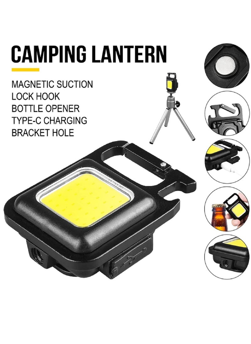ELTRAZONE - Keychain LED Light with Bottle Opener, Magnetic Base and Folding Bracket Mini COB 1000 Lumens Rechargeable Emergency Light for Camping Cycling (Square with 4 Modes, Aluminum) Pack of 2 - Image 1