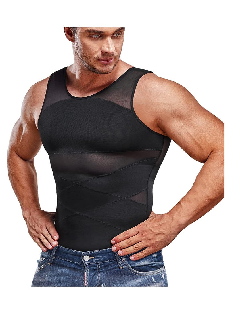 إس سيميفر قميص ضغط للرجال التخسيس قميص داخلي الجسم المشكل تانك توب لسترة بلا أكمام سترة الرجال - أسود ، XL - Image 1