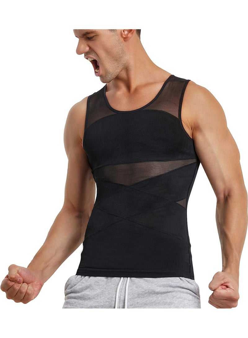 إس سيميفر قميص ضغط للرجال التخسيس قميص داخلي الجسم المشكل تانك توب لسترة بلا أكمام سترة الرجال - أسود ، XL - Image 2