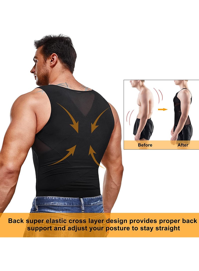 إس سيميفر قميص ضغط للرجال التخسيس قميص داخلي الجسم المشكل تانك توب لسترة بلا أكمام سترة الرجال - أسود ، XL - Image 4