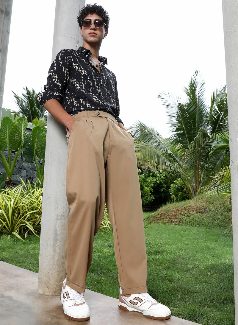 Campus Sutra Lightweight - Extended-Waistband Relaxed Trousers