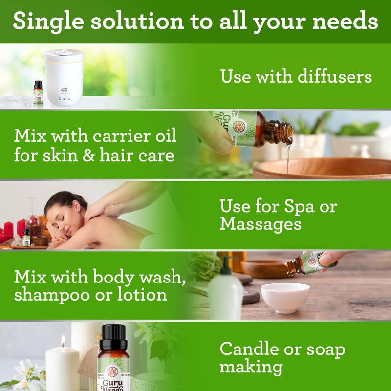 GuruNanda Tea Tree Essential Oil (0.5 Fl Oz) - 100% Pure, Natural and Undiluted Essential Oil for Diffusers - Perfect for Aromatherapy, Massages & DIY Recipes - Helps in Skin and Hair Care - Image 5