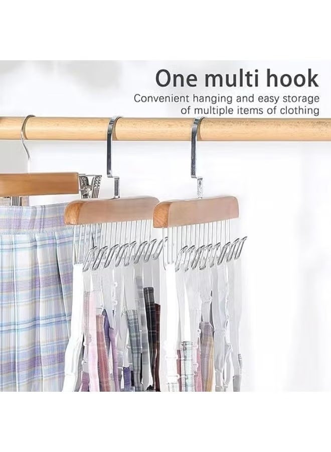 شماعات خشبية لشماعات الأحزمة الخشبية لربطات العنق و8 خطافات قابلة للتعديل لتعليق الملابس الداخلية والأحزمة والأوشحة وربطات العنق وخطافات قابلة للطي لتنظيم خزانة الملابس للرجال والنساء - قطعة واحدة - Image 2