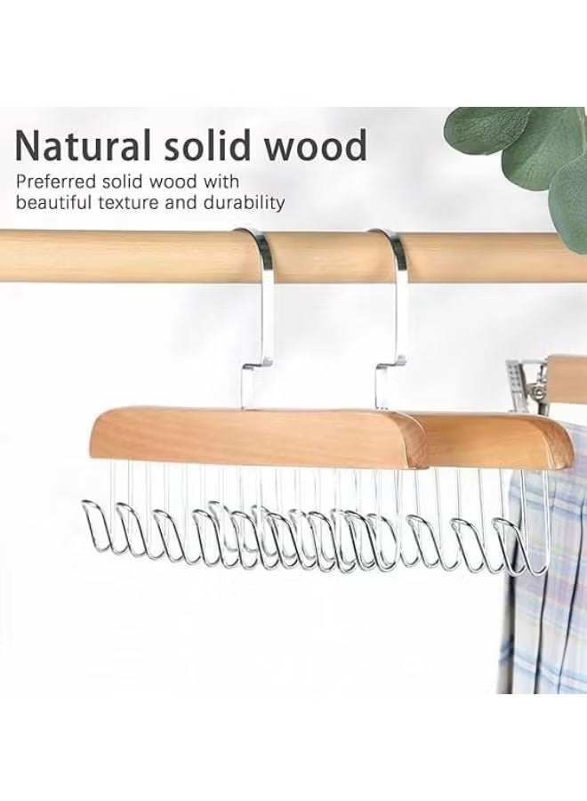 شماعات خشبية لشماعات الأحزمة الخشبية لربطات العنق و8 خطافات قابلة للتعديل لتعليق الملابس الداخلية والأحزمة والأوشحة وربطات العنق وخطافات قابلة للطي لتنظيم خزانة الملابس للرجال والنساء - قطعة واحدة - Image 5