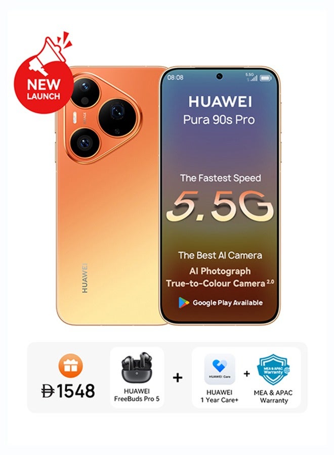 HUAWEI Pura 90s Pro 5.5G AI Dual SIM Orange Soda 12GB RAM 256GB with Google Playstore + Free Gift - Middle East Version - Image 1