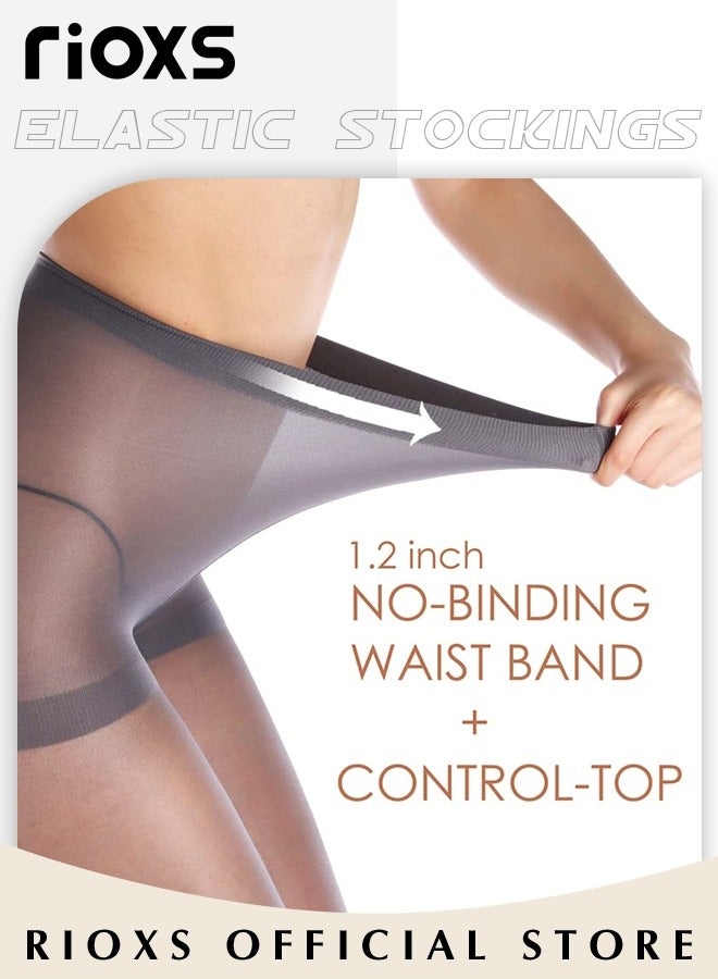 ريوكس 3 أزواج من الجوارب الشفافة للنساء، جوارب طويلة 20D مع أطراف مقواة، مقاومة للتمزق، دعم خفيف للساقين، درزات مسطحة، جوارب غير مرئية للأصابع، مناسبة للعشاء الرسمي، حفلات الزفاف، الحفلات وغيرها. - Image 2