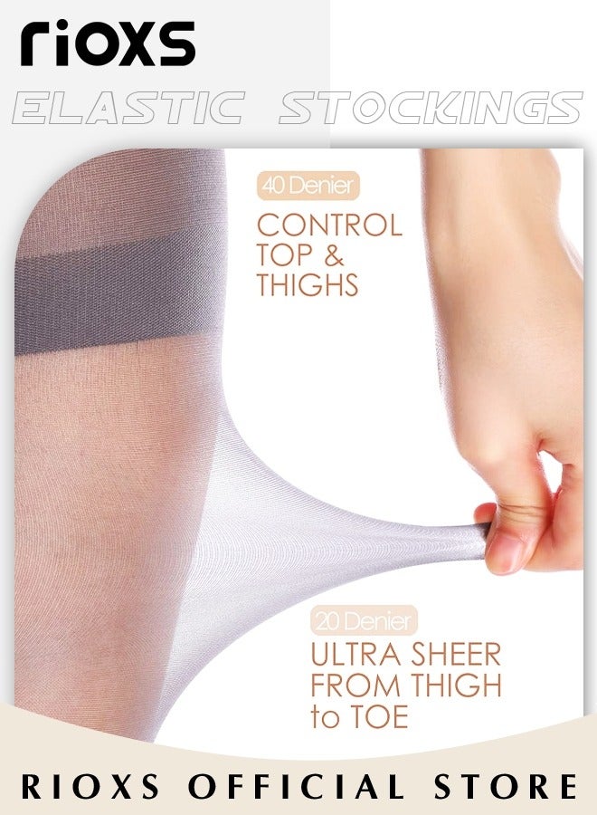 ريوكس 3 أزواج من الجوارب الشفافة للنساء، جوارب طويلة 20D مع أطراف مقواة، مقاومة للتمزق، دعم خفيف للساقين، درزات مسطحة، جوارب غير مرئية للأصابع، مناسبة للعشاء الرسمي، حفلات الزفاف، الحفلات وغيرها. - Image 3