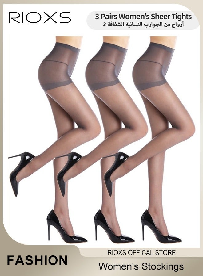 ريوكس 3 أزواج من الجوارب الشفافة للنساء، جوارب طويلة 20D مع أطراف مقواة، مقاومة للتمزق، دعم خفيف للساقين، درزات مسطحة، جوارب غير مرئية للأصابع، مناسبة للعشاء الرسمي، حفلات الزفاف، الحفلات وغيرها. - Image 1
