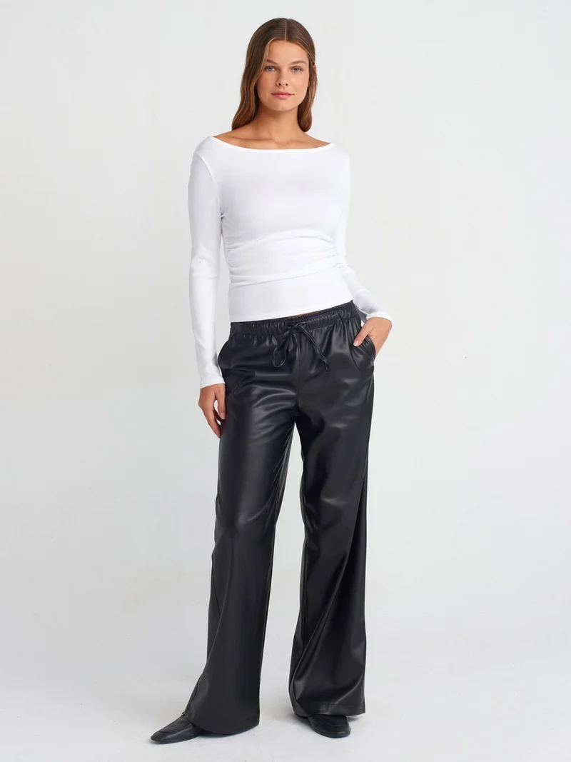 ديلفين 31401 Gathered Boat Neck Top-White