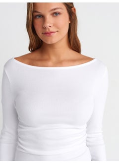 31401 Gathered Boat Neck Top-White - pzsku/Z66B6AD36CD0A32C46A1AZ/45/_/1740048577/72cbe9c7-d8eb-400c-bd71-19f254d41a88