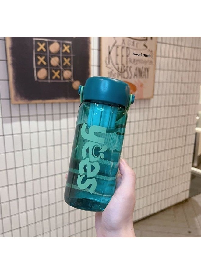 Handy High-value Plastic Water Cup Men's And Women's Portable Children's Students Direct Drinking Cup Summer Heat-resistant Sports Transparent Small Cup-Color:Dark Green Belt Rotary Tea House-Capacity:650ml  - Image 1