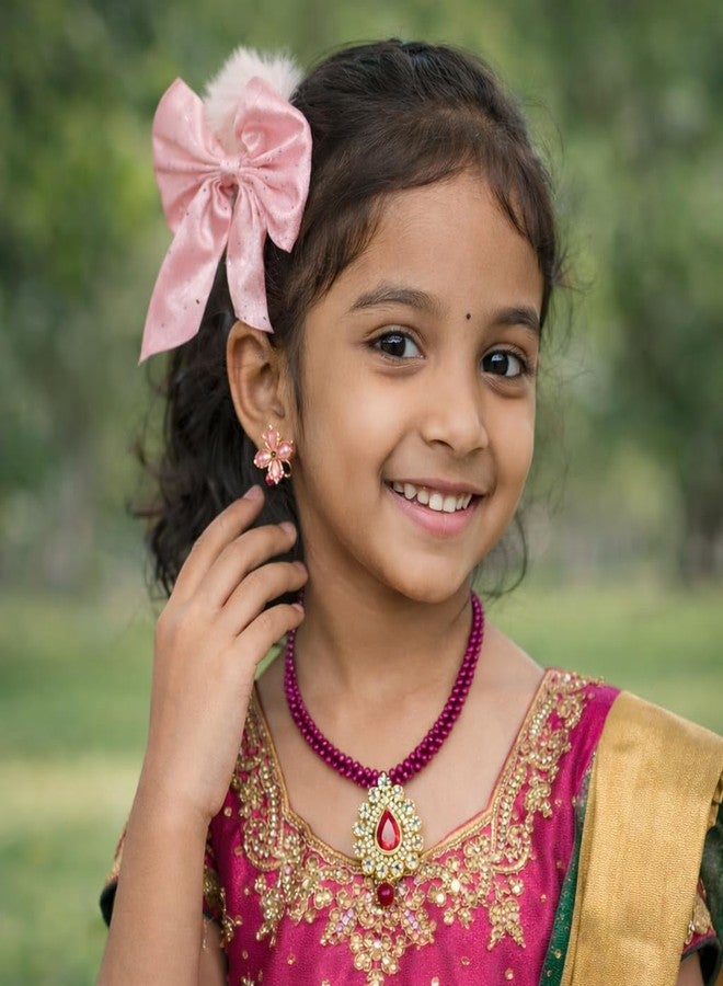 ShinyCharm jewellery sets for Kids | necklace set for girls with Bracelet & Ring | kids jewellery Gift Set for 3–10 Years | Cute Princess Party & Birthday Accessories (Pink Combo) - Image 2