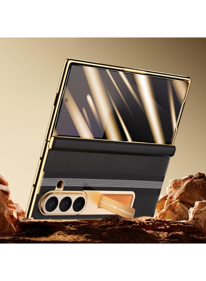 general True Leather Case for Galaxy Z Fold 7 2025, Luxury Business Galvanize Stand Case with Screen Protector  Hinges Protection  Camera Protection Cover - Image 4