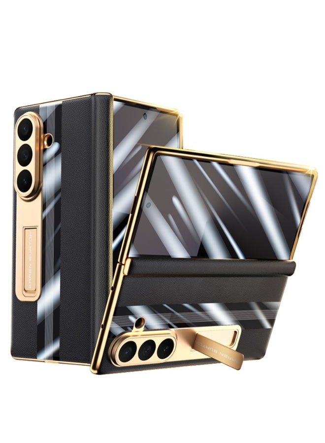 general True Leather Case for Galaxy Z Fold 7 2025, Luxury Business Galvanize Stand Case with Screen Protector  Hinges Protection  Camera Protection Cover - Image 1