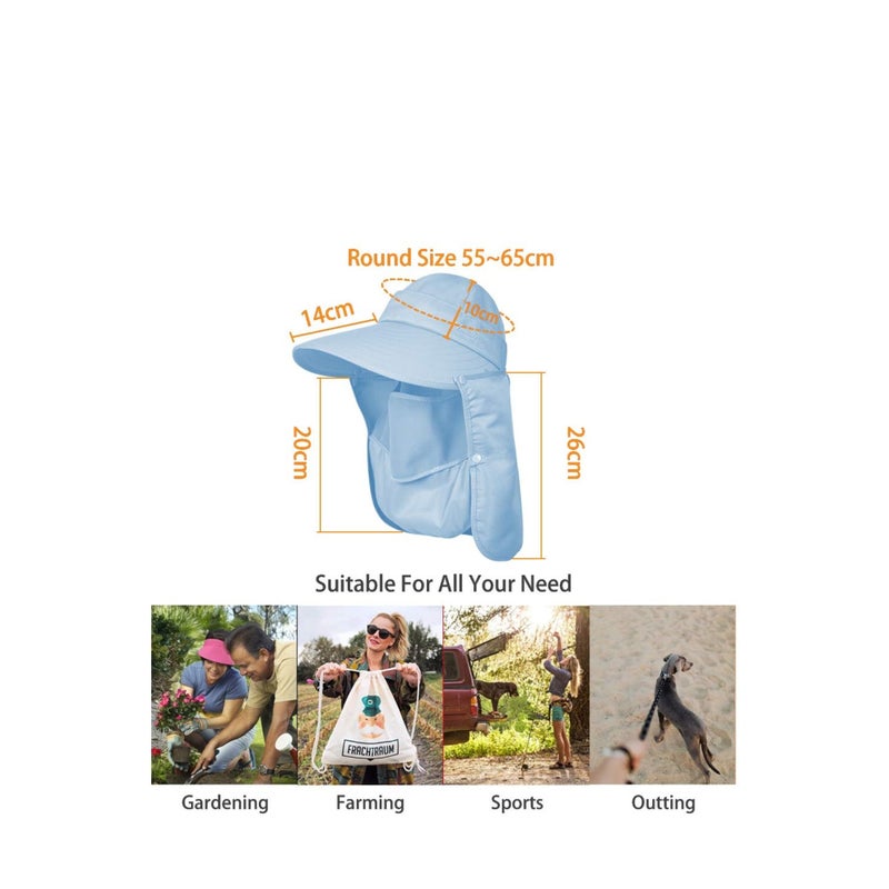SOLARAE Wide Brim Sun Hat, Fishing Hat Cap for Men & Women, Outdoor UV Sun Protection Hat, Women Sun Face Mask Visor Hat, Waterproof Breathable Hiking Hat, UPF 50 Protection Bucke (Sky Blue) - Image 3