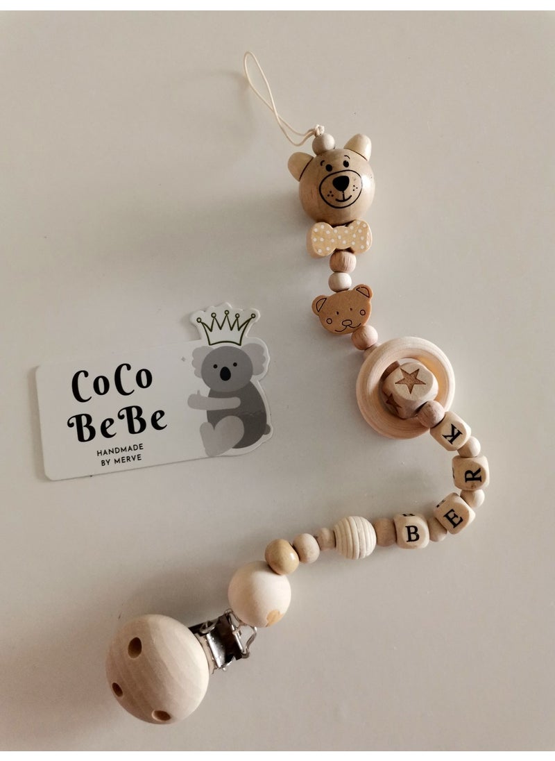 Coco Bebe 100% Natural Wooden Name-Customized Pacifier Chain  - Image 1