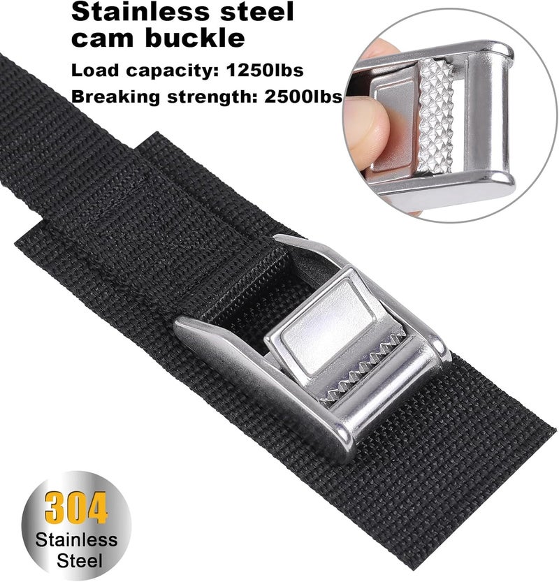 Ayaport Cam Buckle Tie Down Straps Lashing Straps 2200lbs Break Strength Heavy Duty Car Roof Rack Strap for Kayak, SUP, Surfboard, Cargo, Motorcycle, Truck, Boat, Dirt Bike (1" x 12'-Stainless) - Image 4