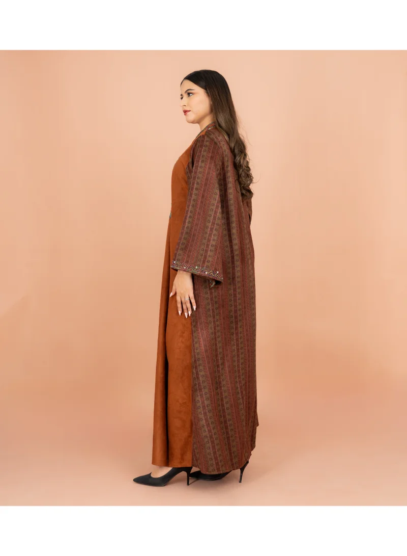 IKKXA Colorful Embroidery Soild Winter Jalabiya IK1069 Orange