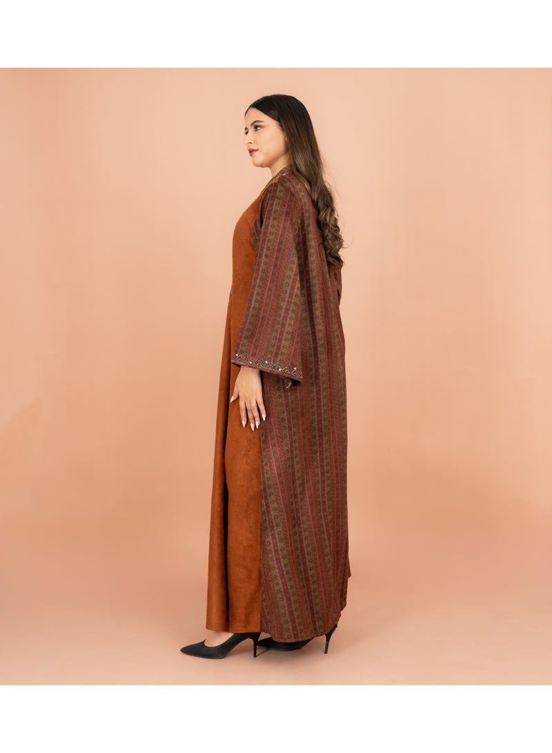 IKKXA Colorful Embroidery Soild Winter Jalabiya IK1069 Orange - Image 3