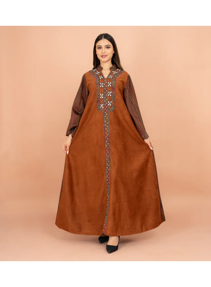 IKKXA Colorful Embroidery Soild Winter Jalabiya IK1069 Orange